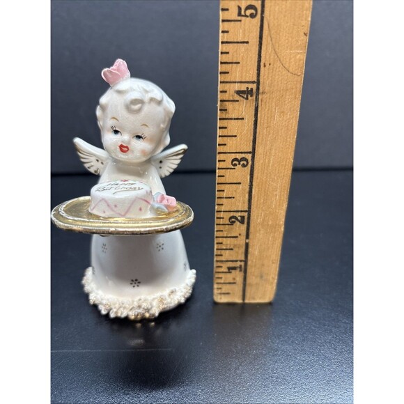 Vintage Napco Porcelain ANGEL Holding Happy Birthday Cake Japan - Picture 7 of 7